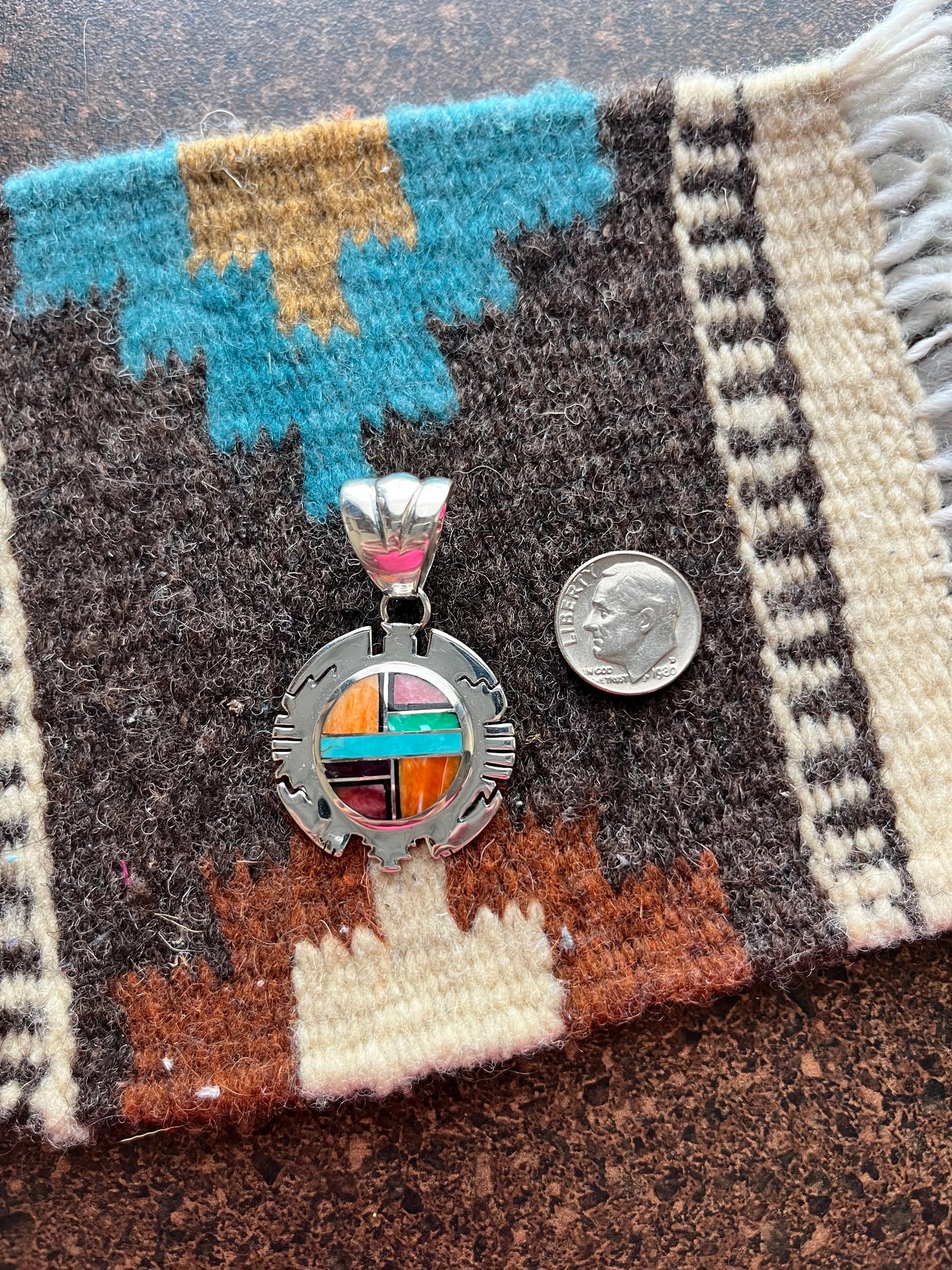 Multicolored Inlay Pendant Signed