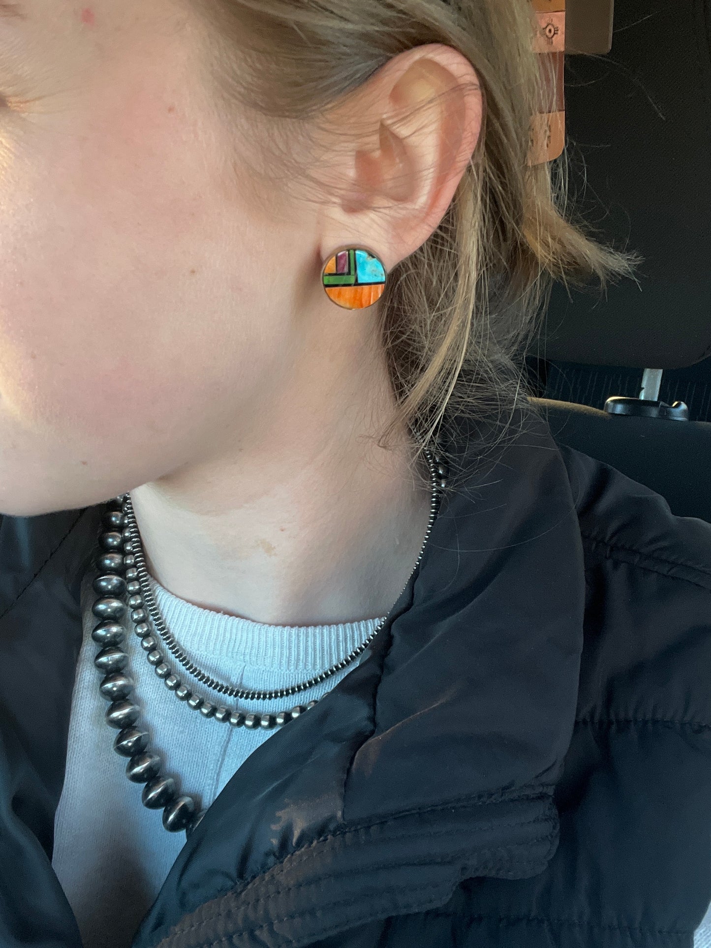 Round Inlay Stud Earrings