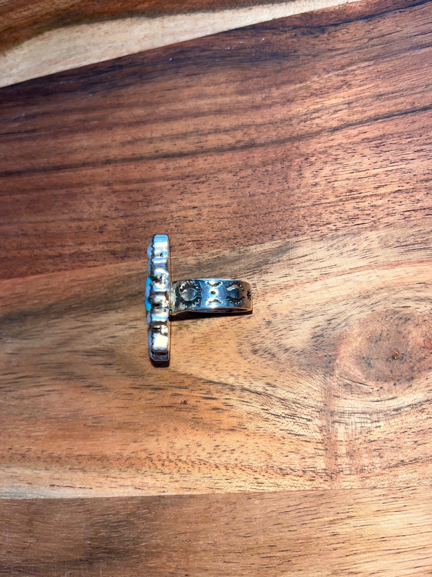 Oval Turquoise and Pearl Adjustable Ring