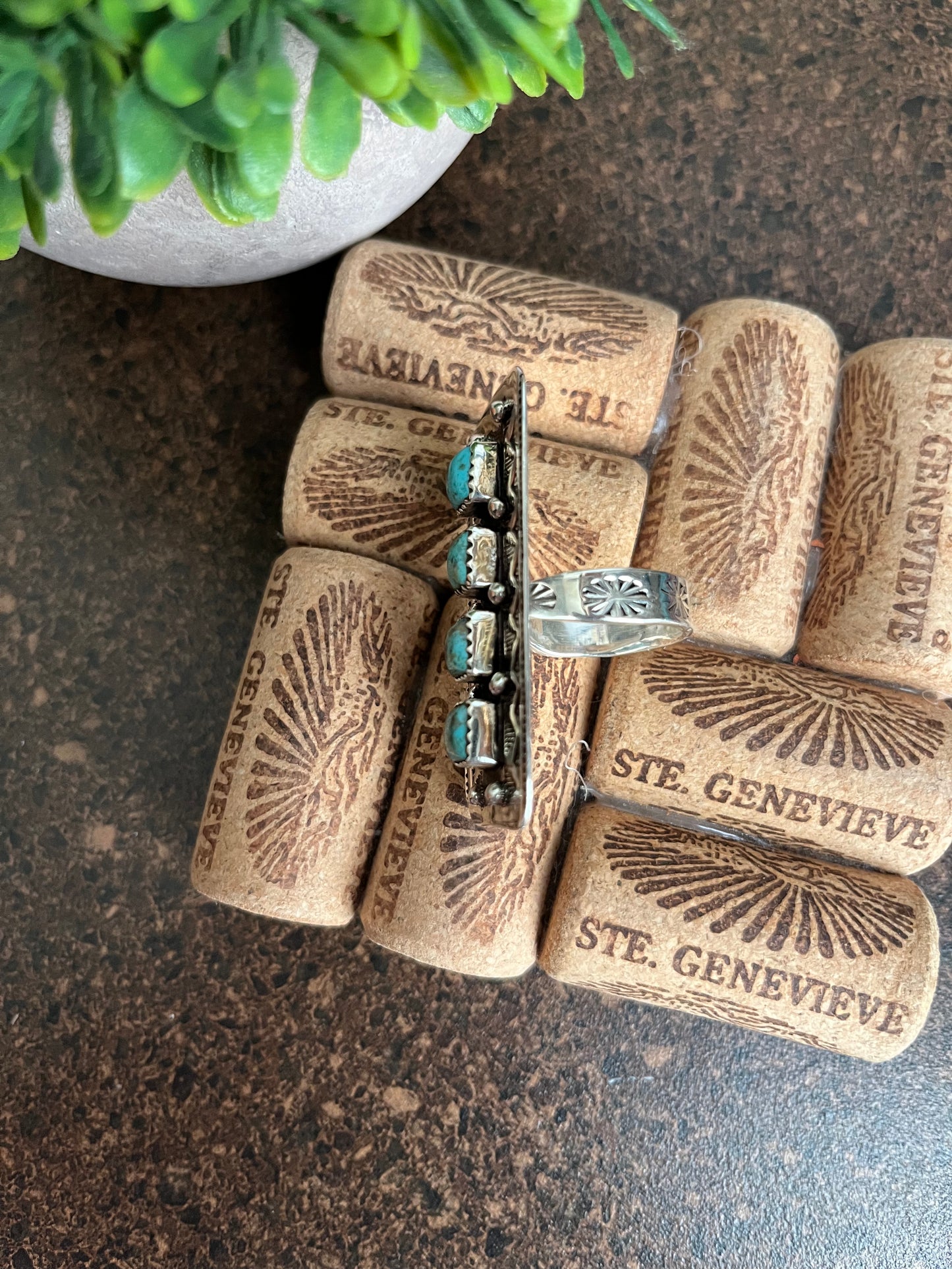 4 Stone Royston Turquoise Adjustable Ring