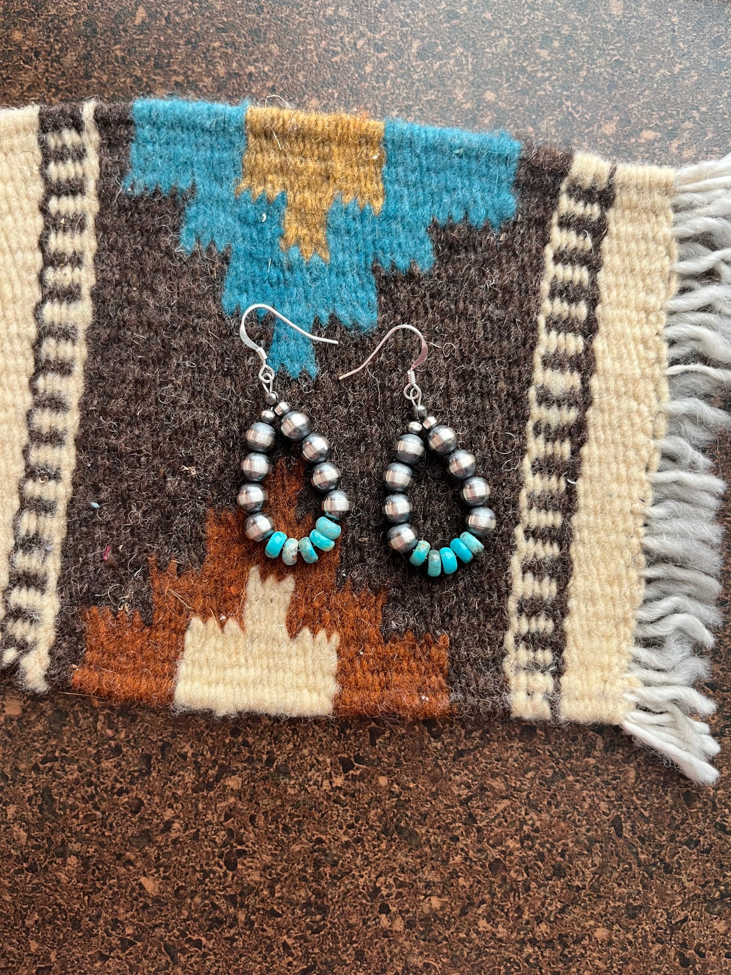 Navajo Pearl Earrings with Turquoise Accent on Bottom