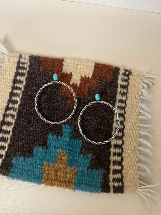 Twisted Wire hoops with small turquoise post