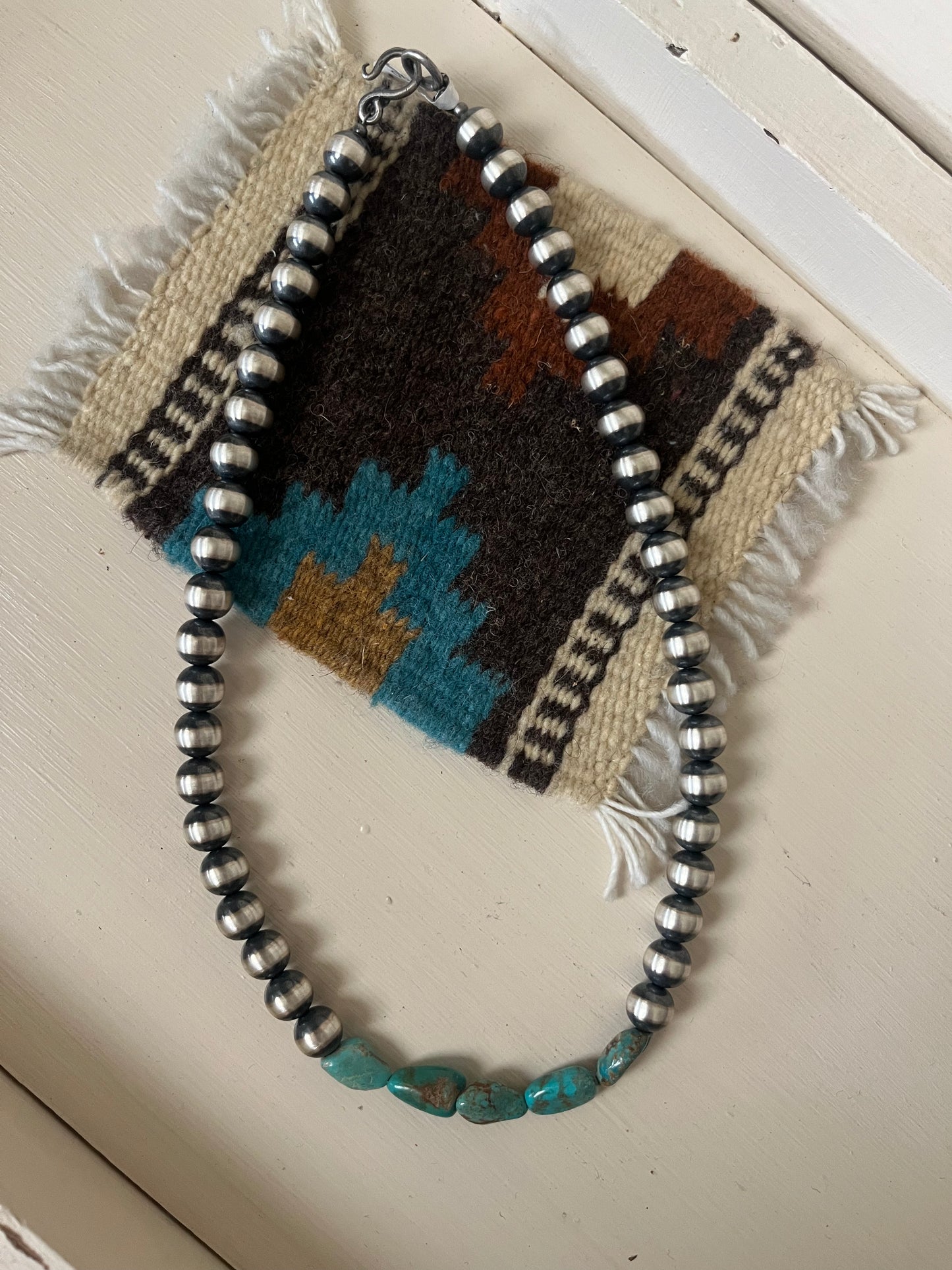 5 Stone Turquoise and Navajo Pearl Beaded Necklace