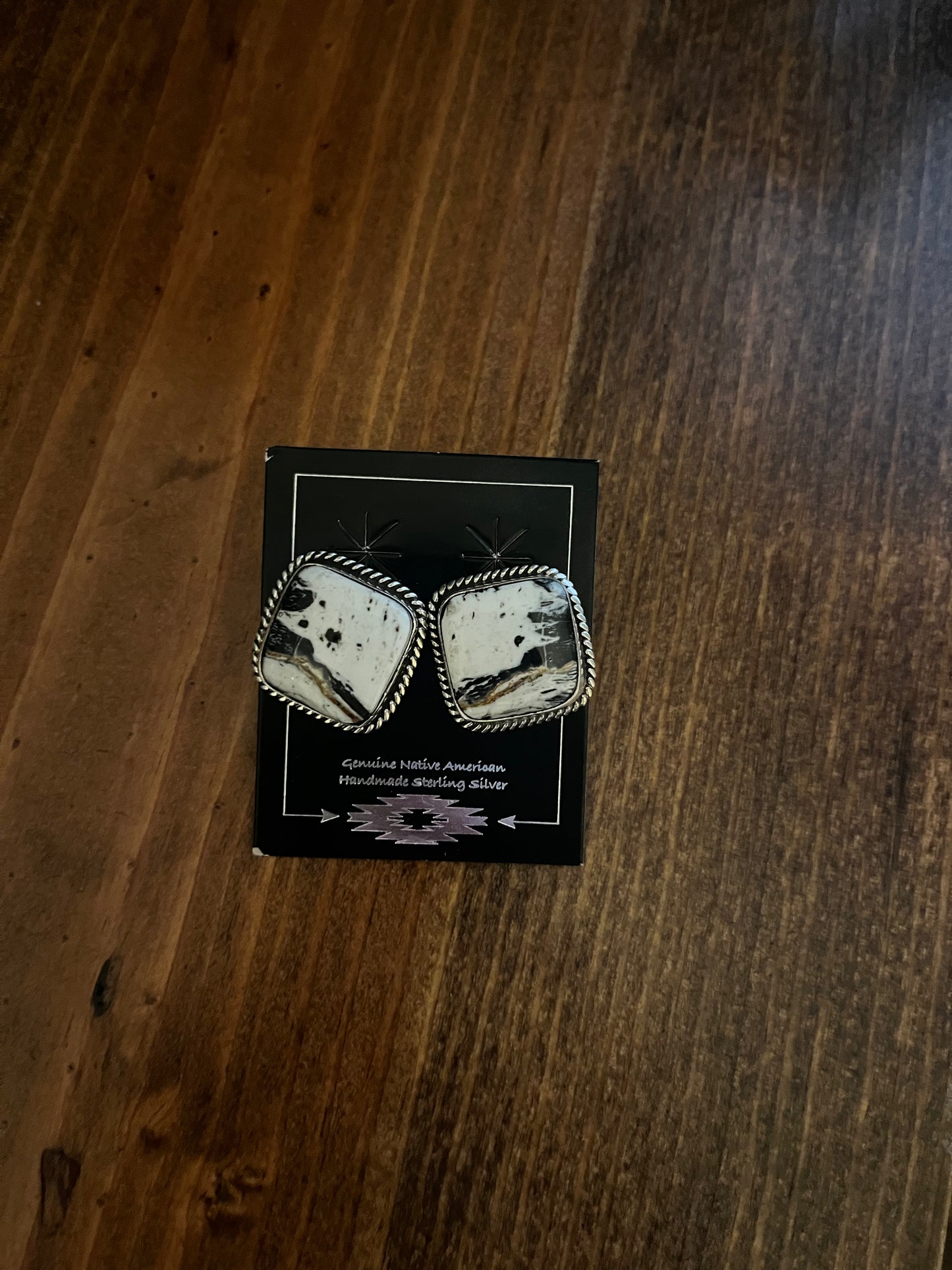 White Buffalo Square Stud Earrings Stamped J. Frank