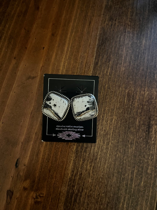 White Buffalo Square Stud Earrings Stamped J. Frank