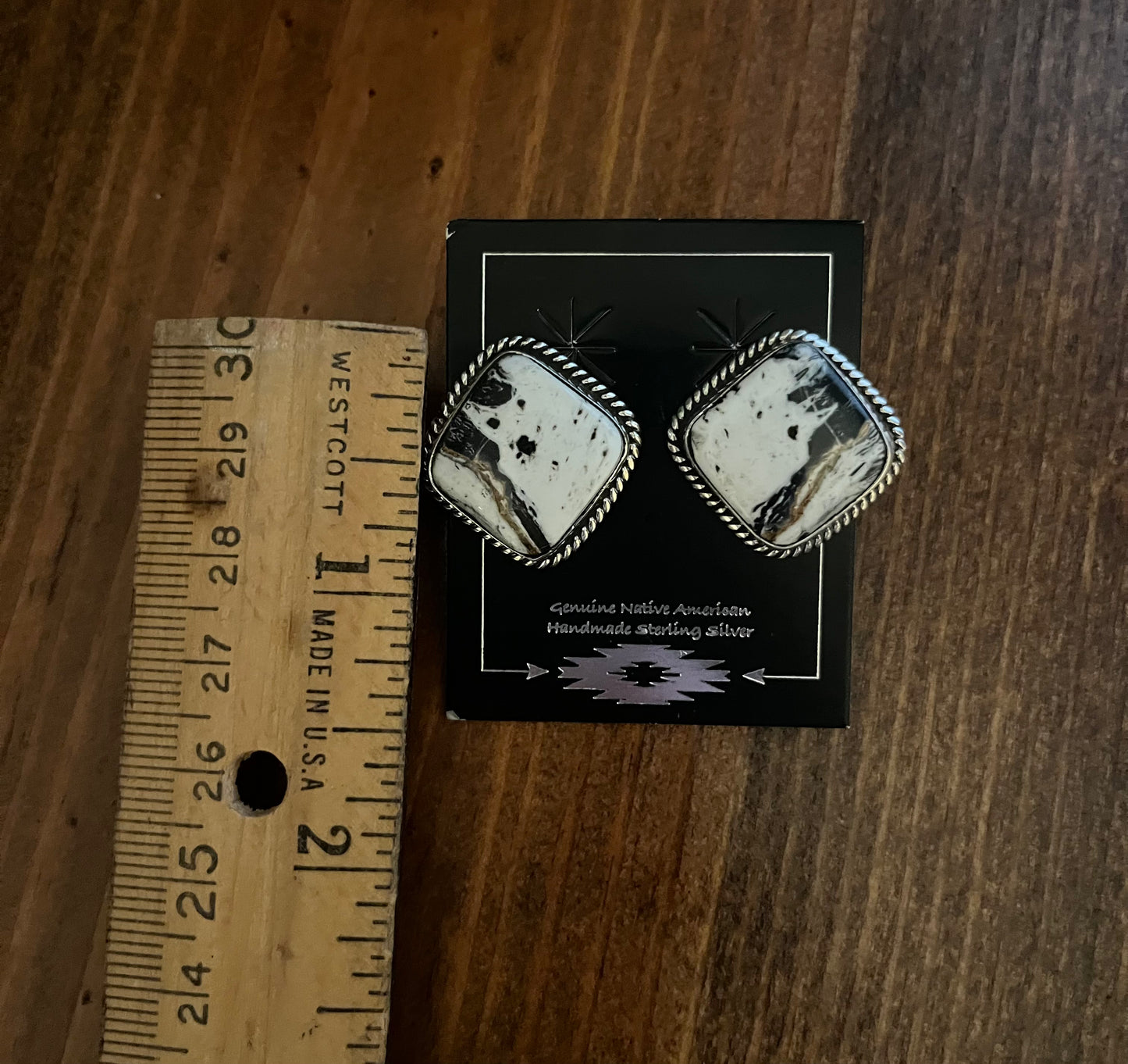 White Buffalo Square Stud Earrings Stamped J. Frank