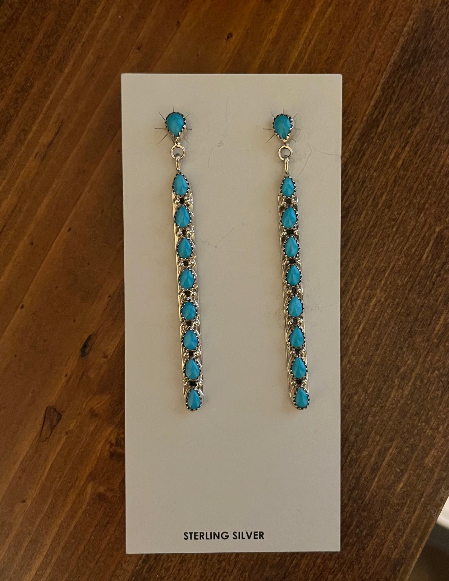 Teardrop Shaped Turquoise Earrings Stamped A. Spencer
