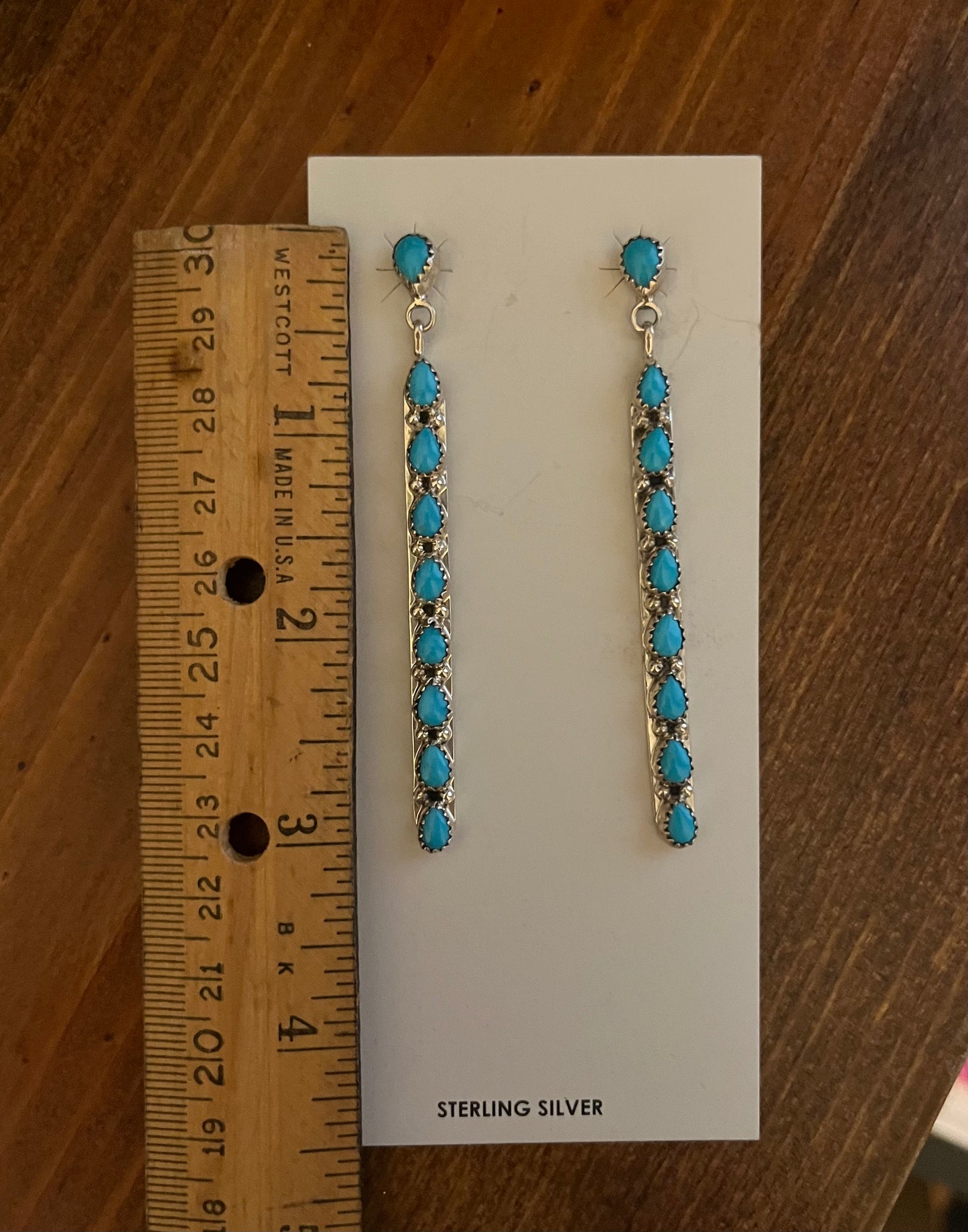 Teardrop Shaped Turquoise Earrings Stamped A. Spencer