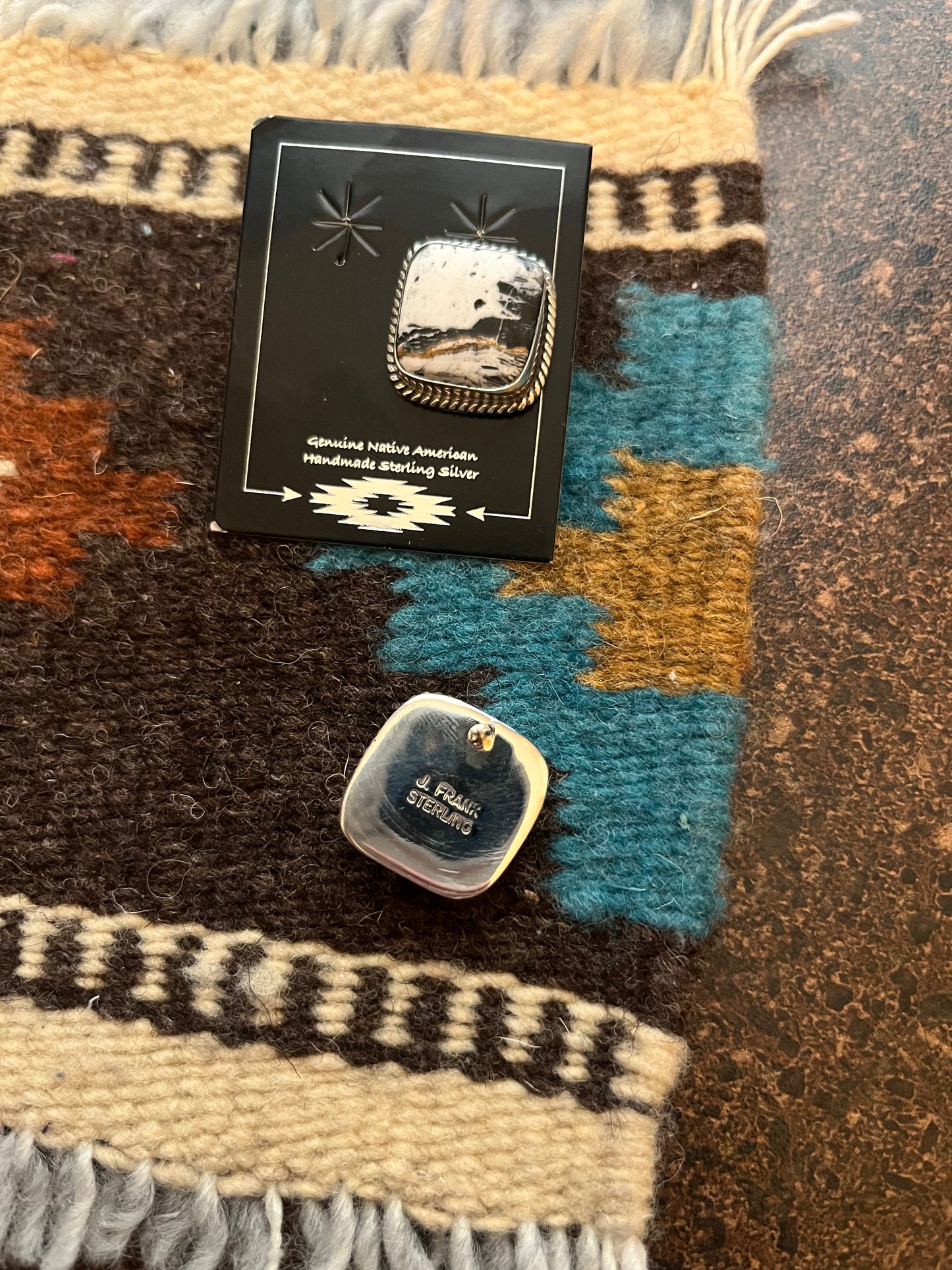 White Buffalo Square Stud Earrings Stamped J. Frank
