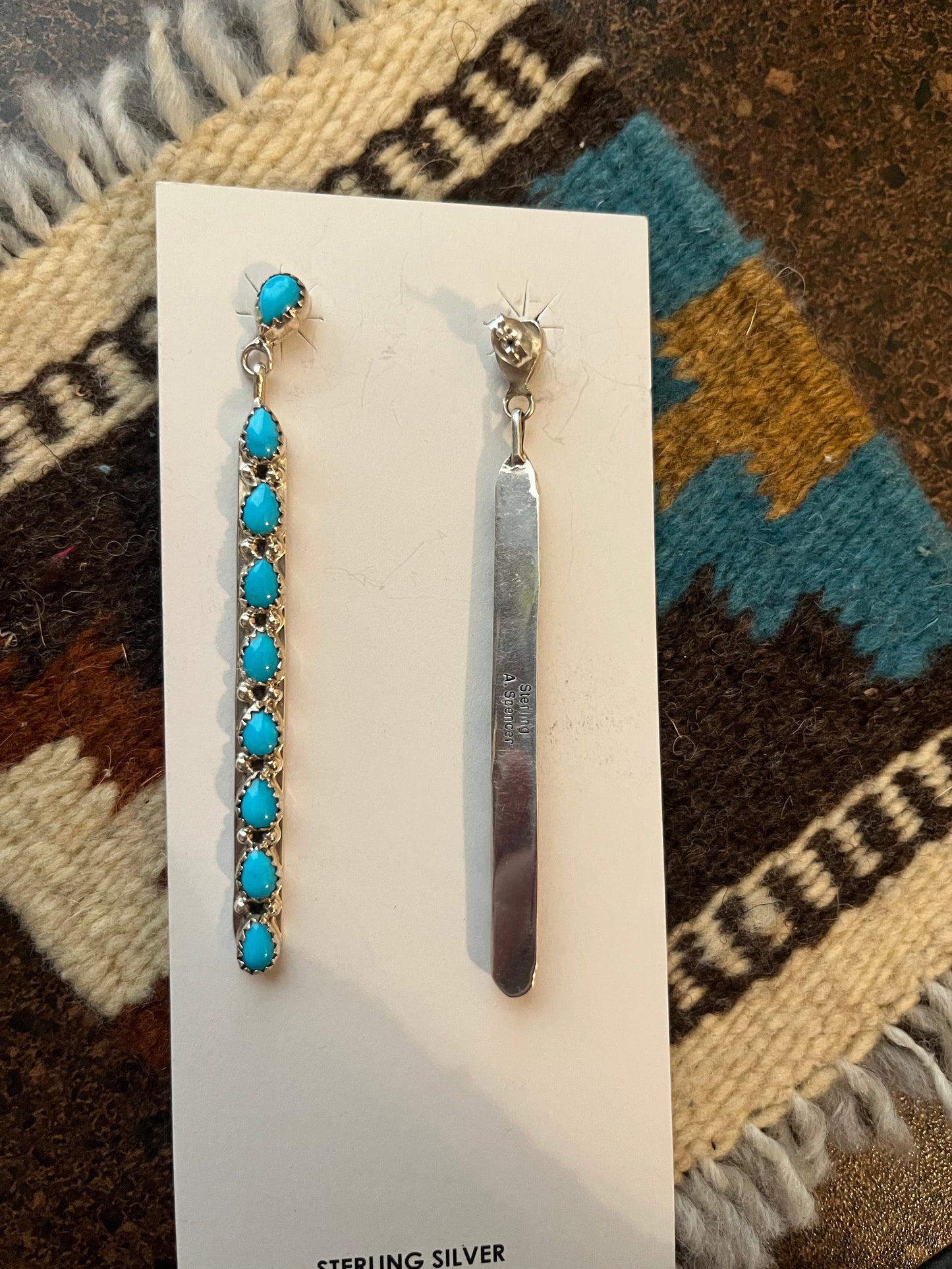 Teardrop Shaped Turquoise Earrings Stamped A. Spencer