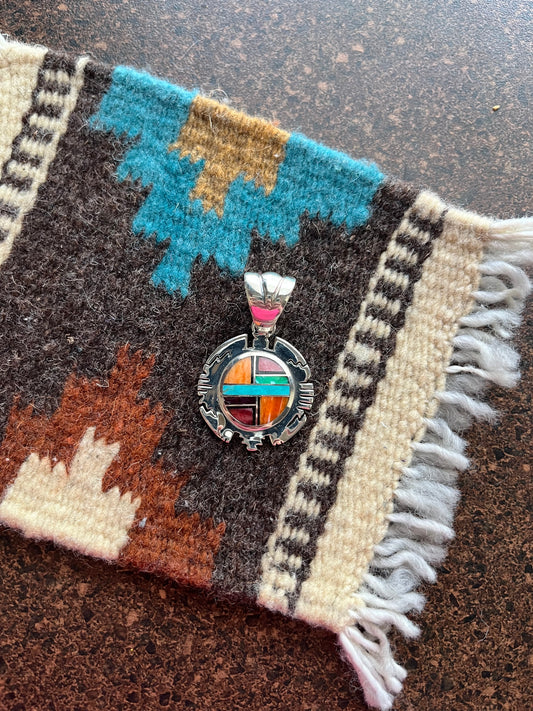 Multicolored Inlay Pendant Signed