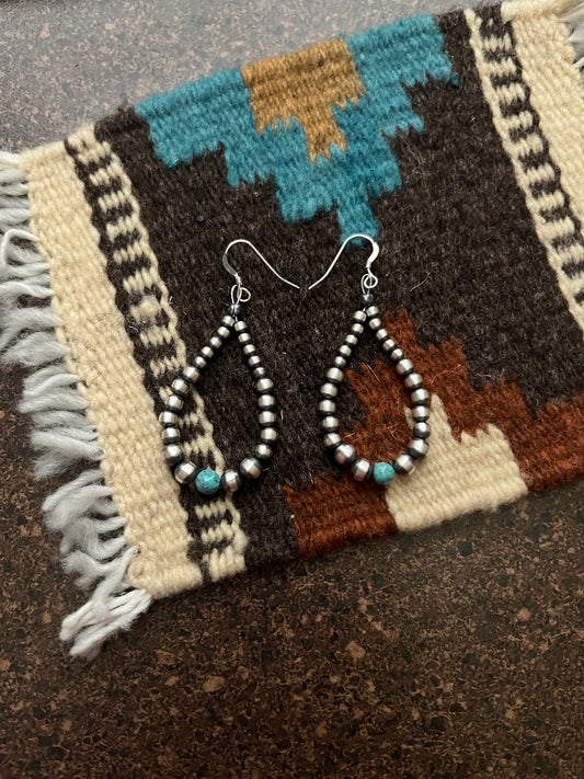 Navajo Pearl Earrings with Turquoise Bead