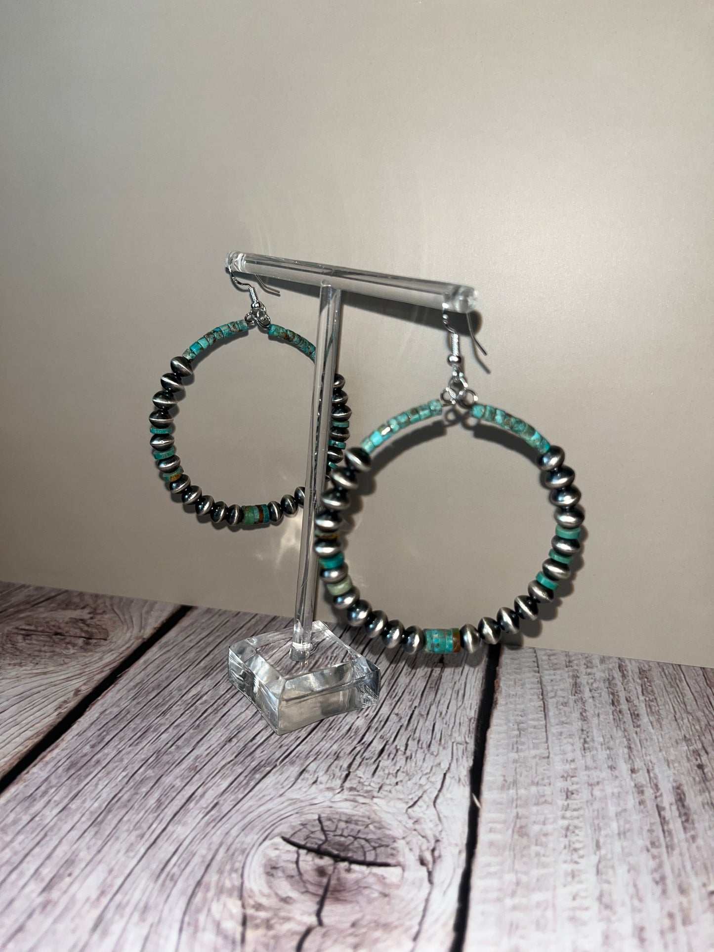 Round Saucer and Turquoise Dangle Earrings