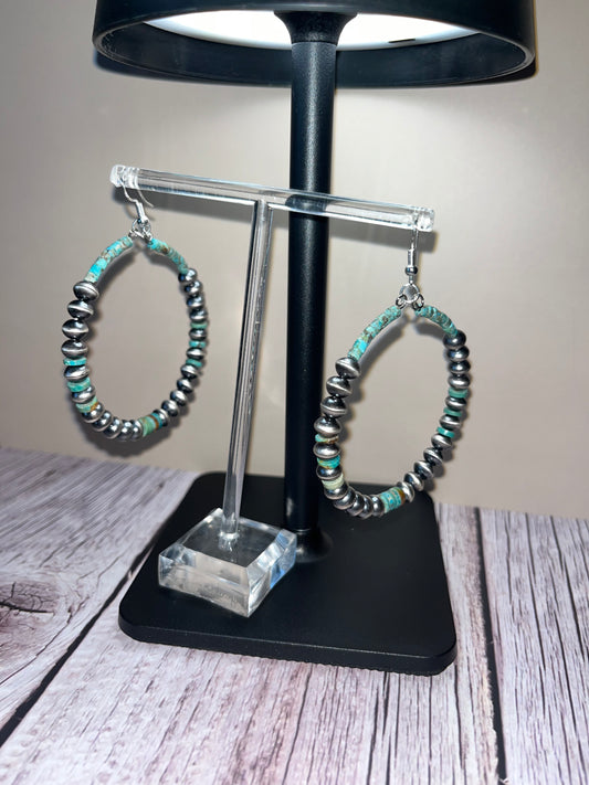 Round Saucer and Turquoise Dangle Earrings