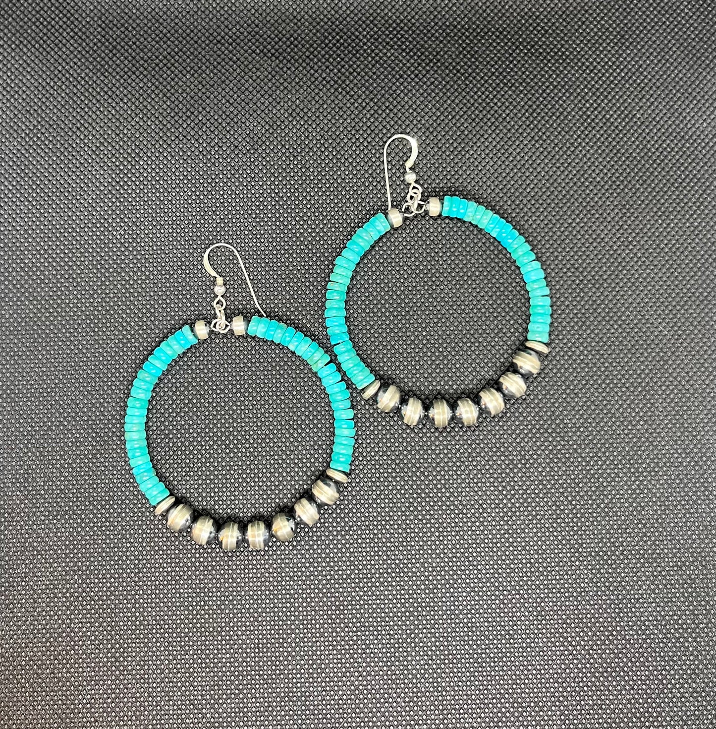 Turquoise and Navajo Pearl Hoop Earring