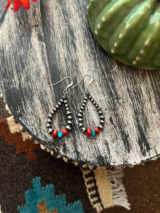 Coral and Turquoise Navajo Pearl Earrings