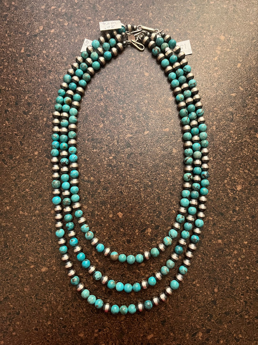 6MM Turquoise and Navajo Pearl Necklace
