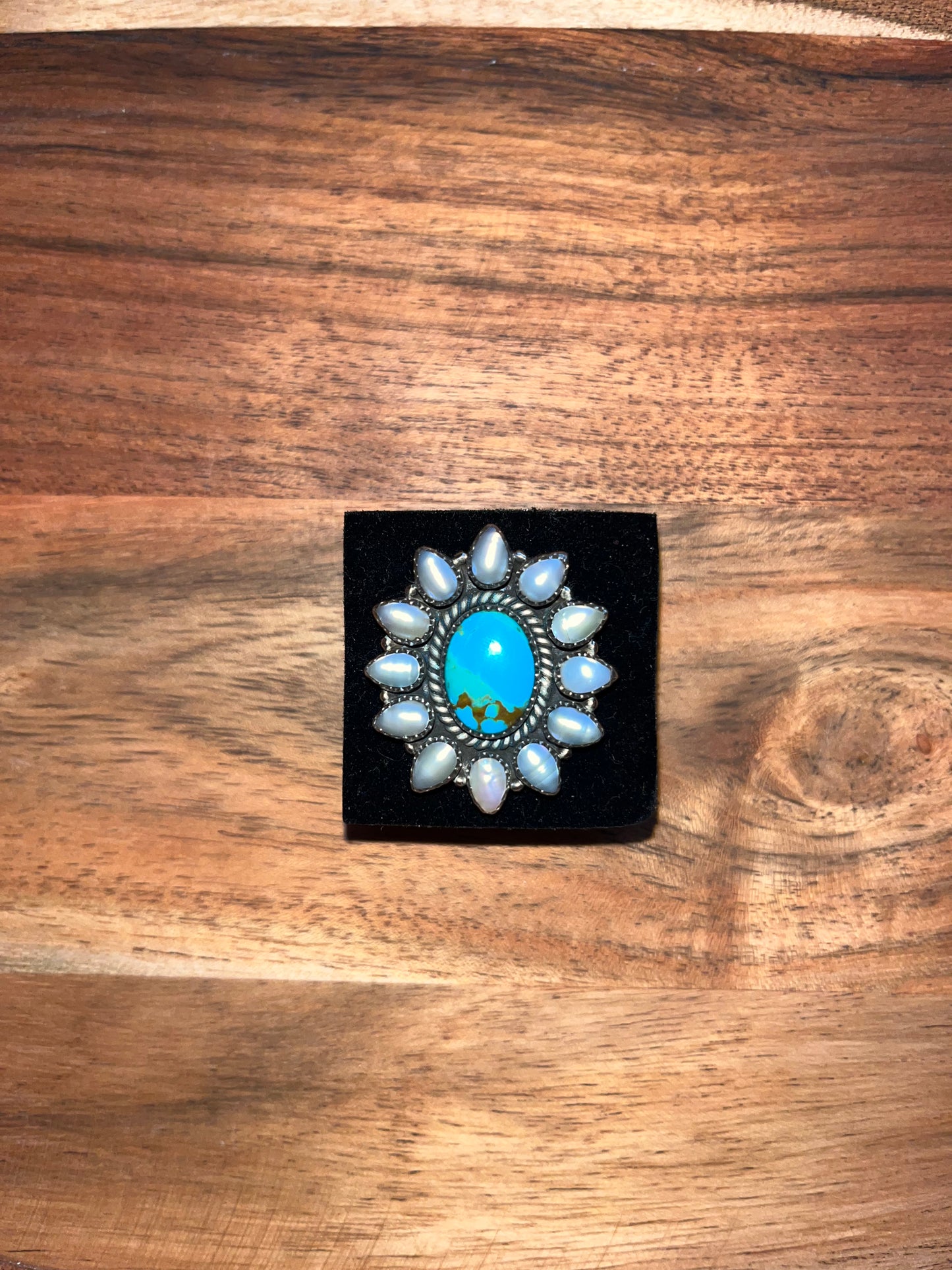 Oval Turquoise and Pearl Adjustable Ring