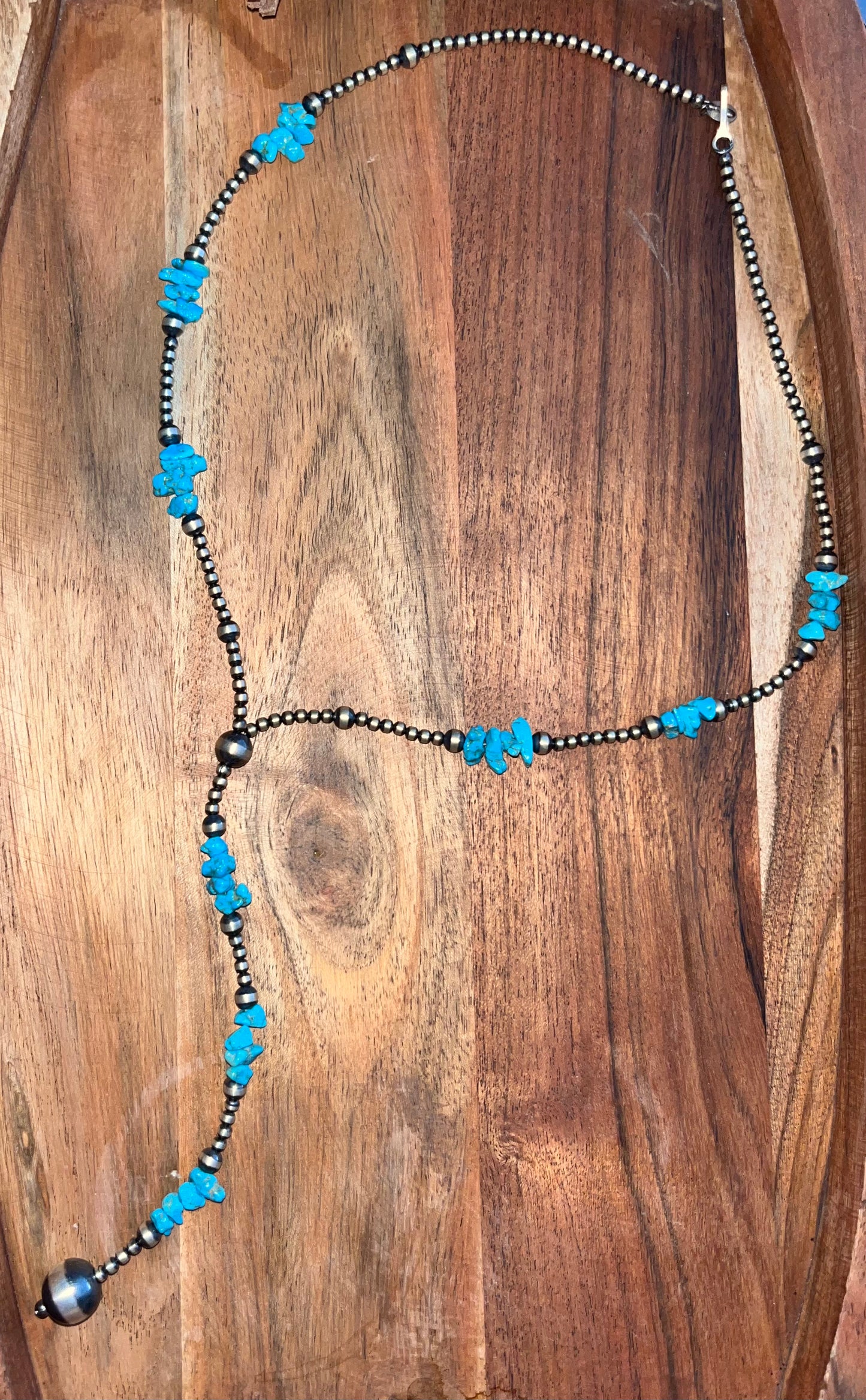 Navajo Pearl and Turquoise Lariat Necklace