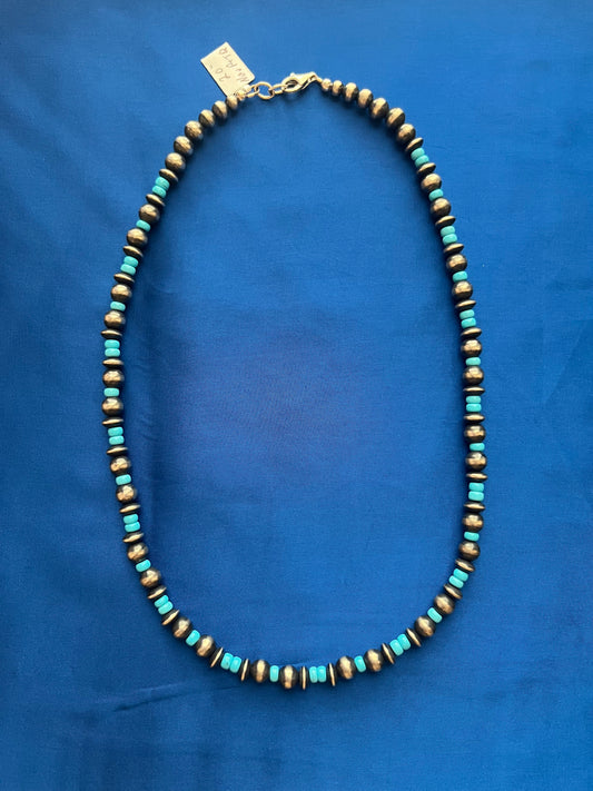 Mixed Bead and Turquoise Navajo Pearl Necklace