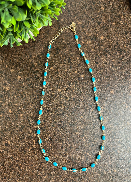 Turquoise and 14KT Gold Plated Necklace