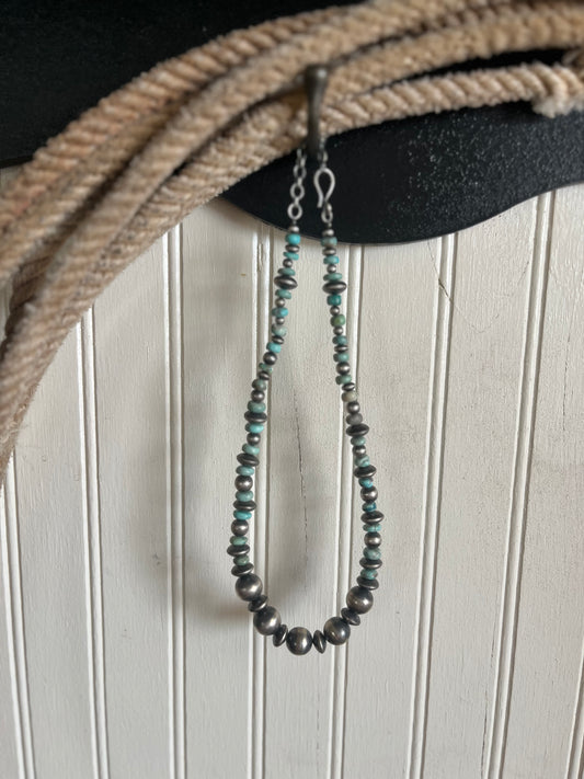 Graduated Navajo Pearl and Turquoise Beaded Necklace