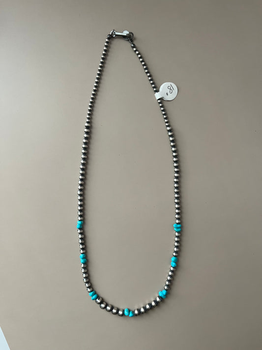 Turquoise and Navajo Pearl Necklace 18"