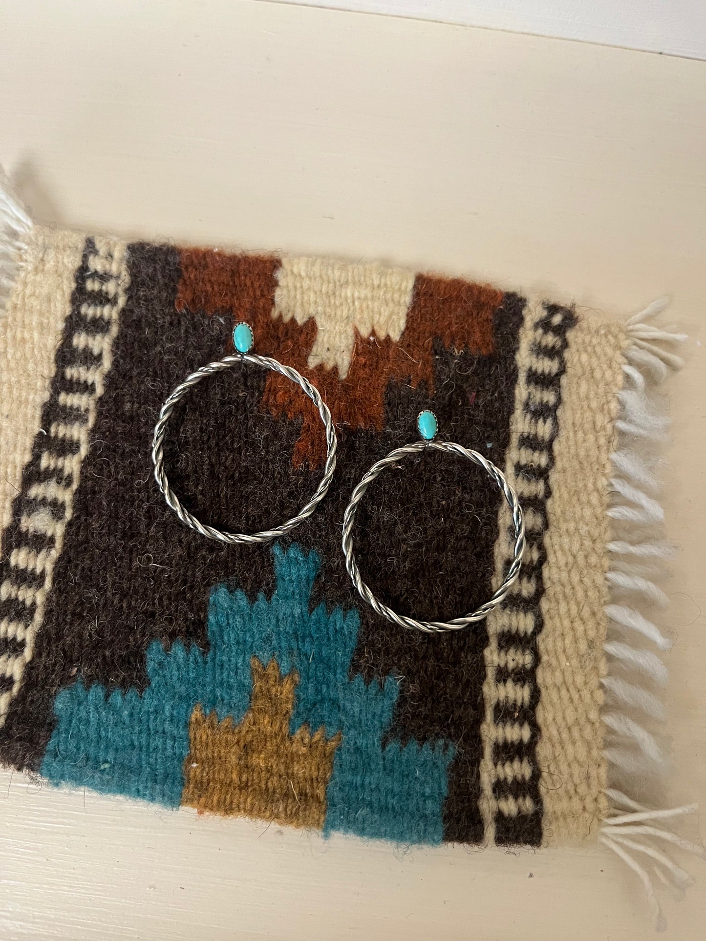 Twisted Wire hoops with small turquoise post