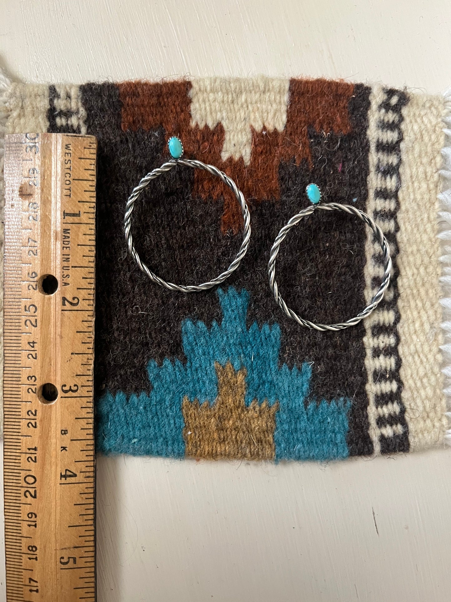 Twisted Wire hoops with small turquoise post